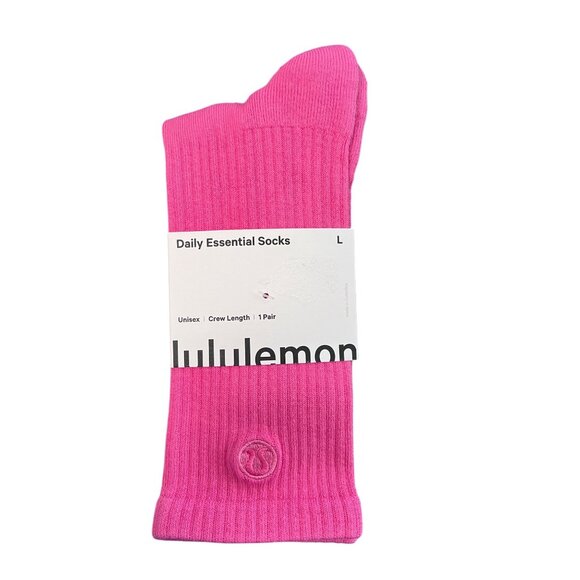Lululemon Daily Essential Crew Socks Raspberry Pink Unisex Size L Cotton Blend S - Picture 1 of 2